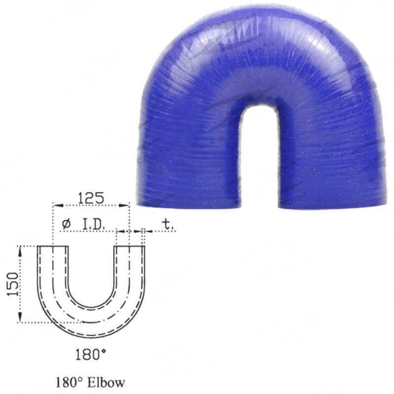 Silicone Hose - Inside Diameter 2" Inch (51mm), Blue, 180 Bend