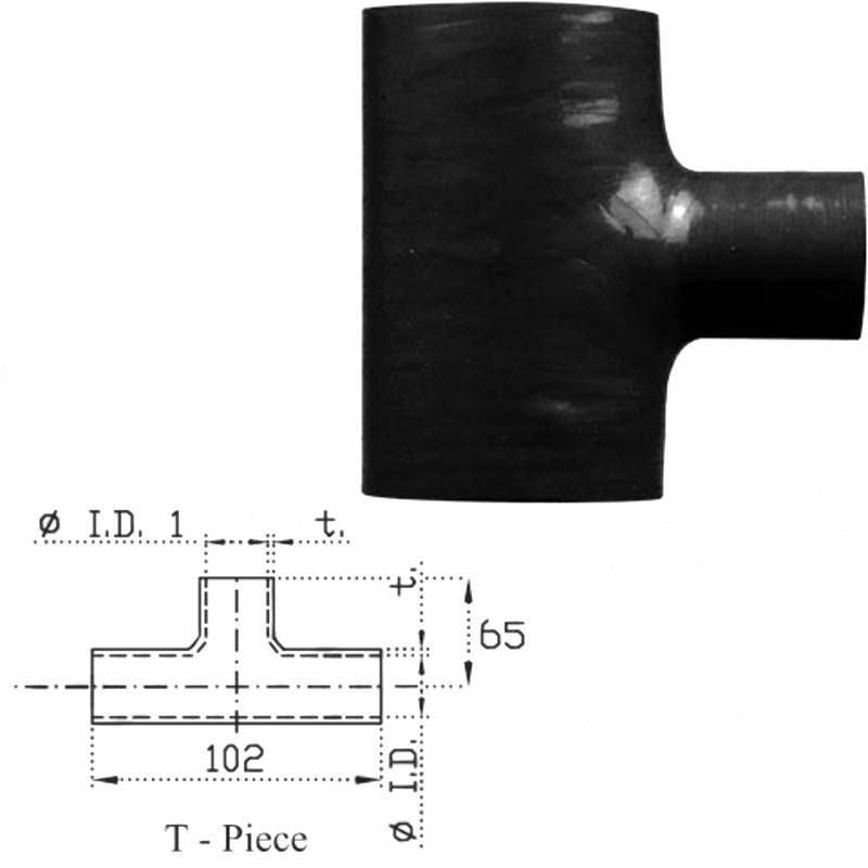 Silicone Hose - Inside Diameter 1" Inch (25mm), Black, T-Piece