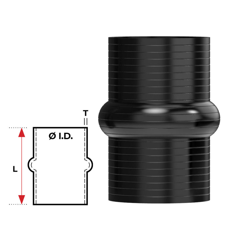 Silicone Hose - Inside Diameter 2-1/2" Inch (63mm), Black, Straight Hump