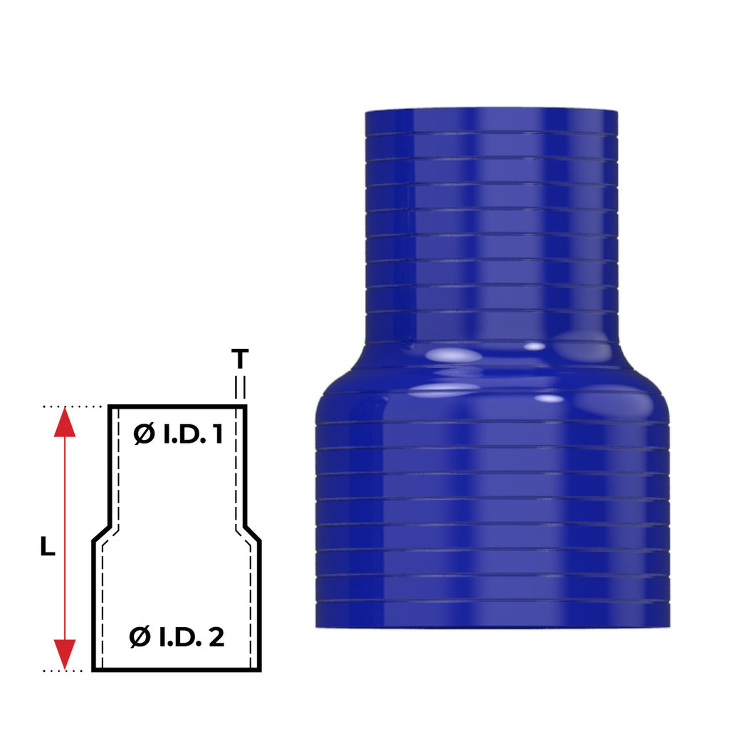 Silicone Hose - Inside Diameter 1-1/4" Inch (32mm) - 1-1/2" Inch (38mm), Black, Straight Reducer