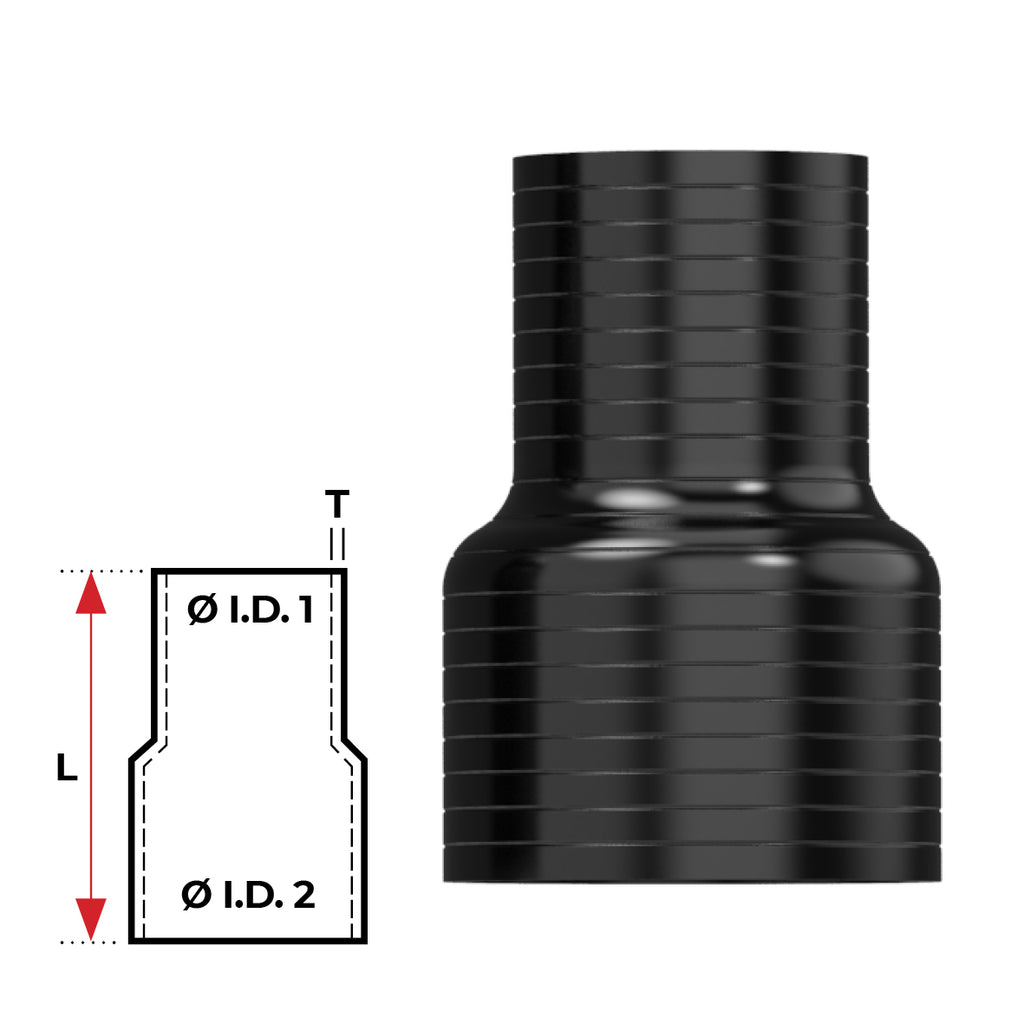 Silicone Hose - Inside Diameter 2-3/4" Inch (70mm) - 3-1/8" Inch (79mm), Black, Straight Reducer