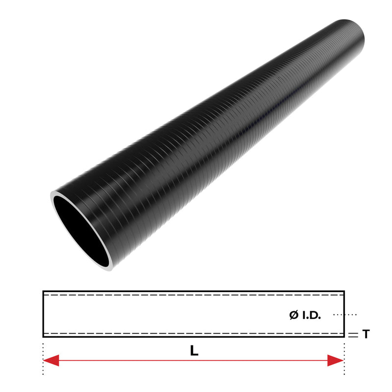 Silicone Hose - Inside Diameter 1-3/4" Inch (45mm), Black, 1M Straight