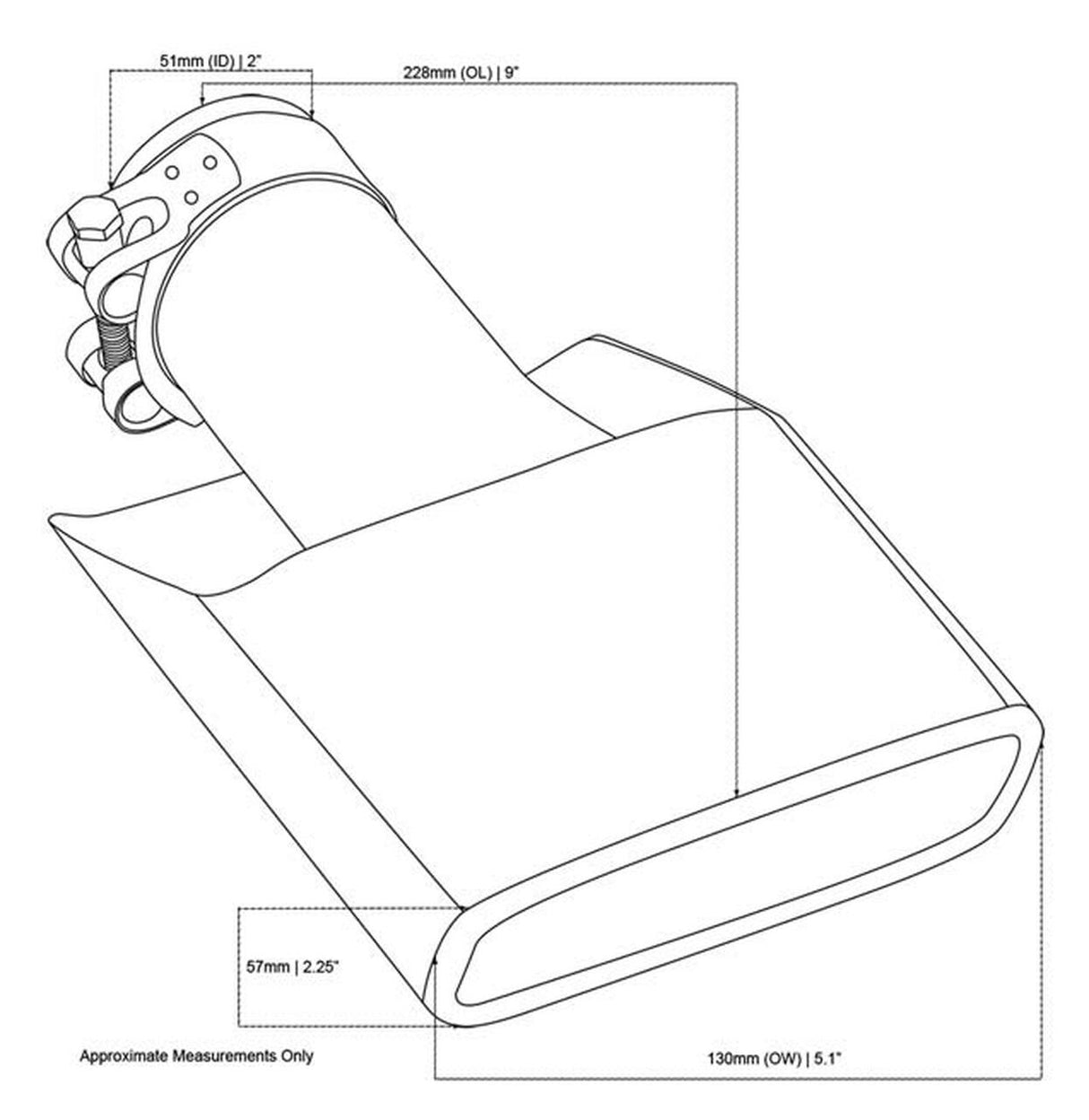 Exhaust Tip - 2 Inch Inlet to suit XA XB Ford Falcon (Rolled Edge - Angle Cut - 304 Stainless Steel)