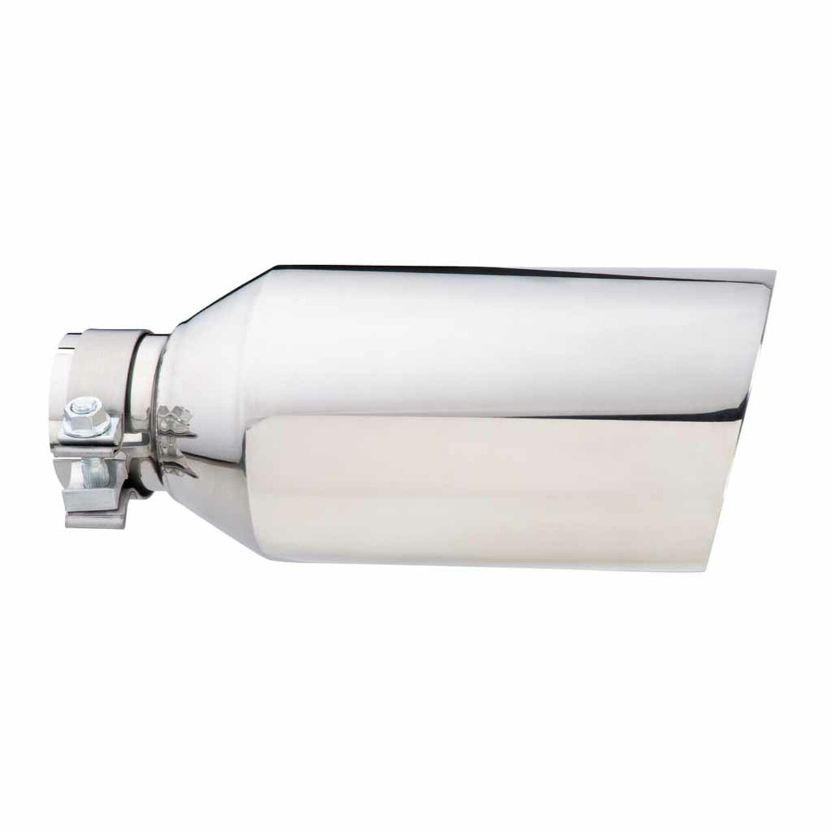 Exhaust Tip - 2 1/2" In 5" Out 12" Long SS304 (Clamped Tip- Angle Cut)